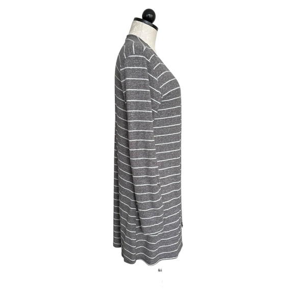 Ginger G Long Striped Open Front Cardigan Sweater Gray & White Size Small - Picture 6 of 11